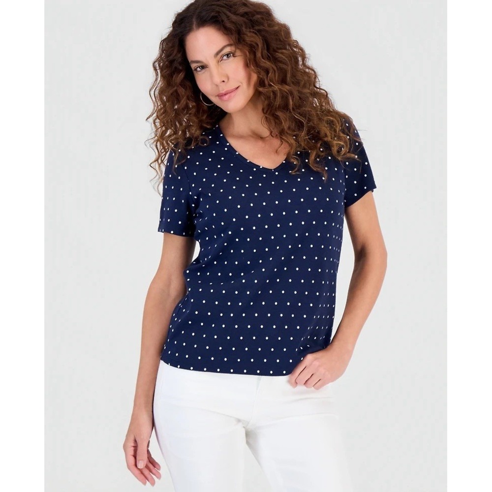 Style & Co Women's Printed Short-Sleeve V-Neck Top NWT M